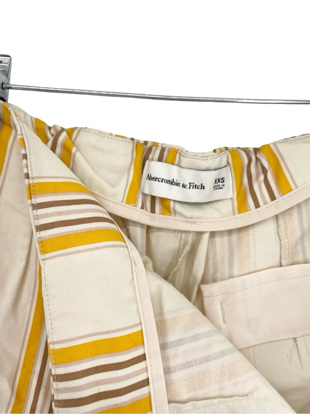 Abercrombie & Fitch Mustard Yellow Stripe Cotton Crop Top and Shorts Set - Picture 4 of 9